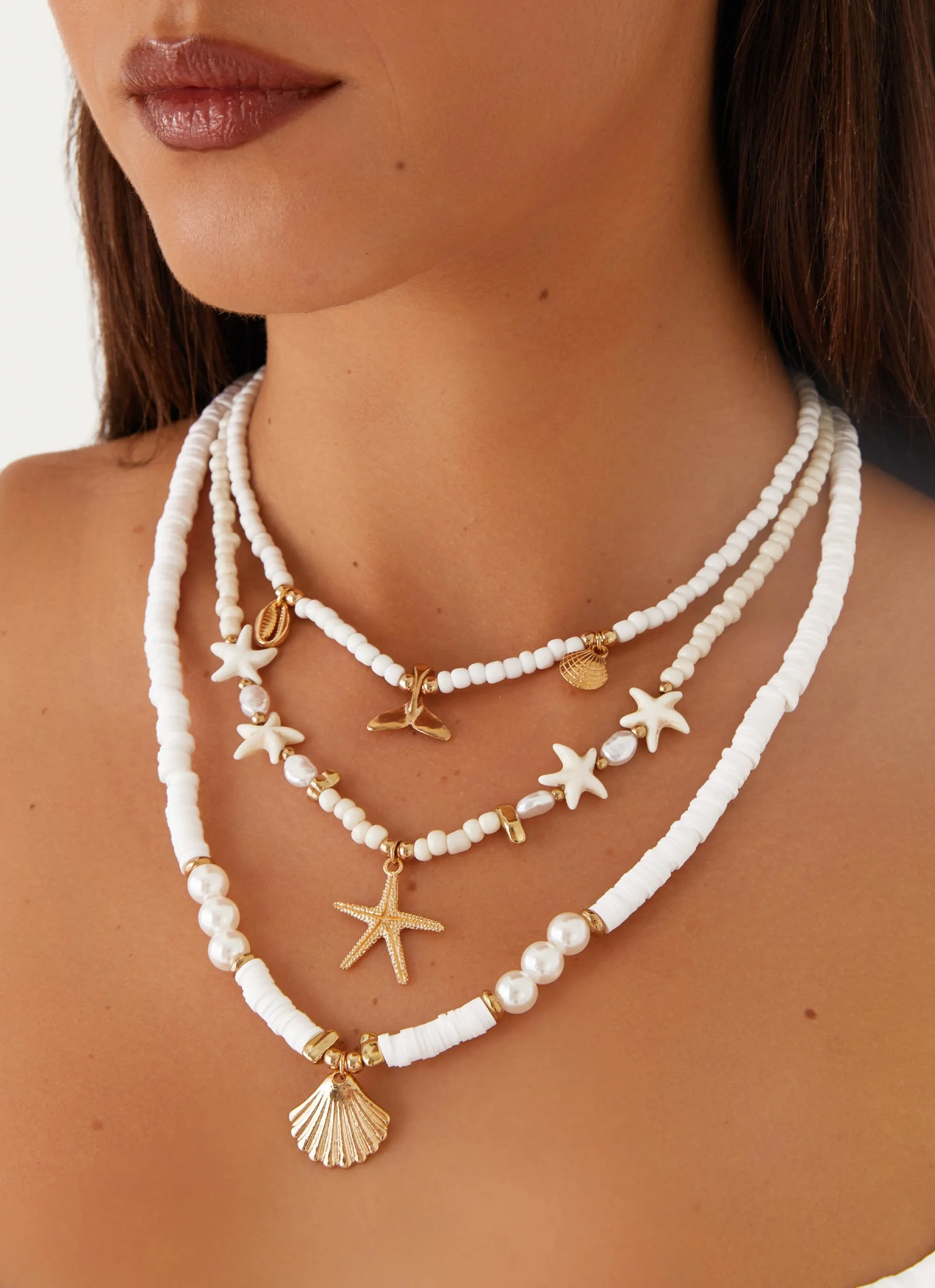 Luca Beaded Necklace - White sold by Peppermayo