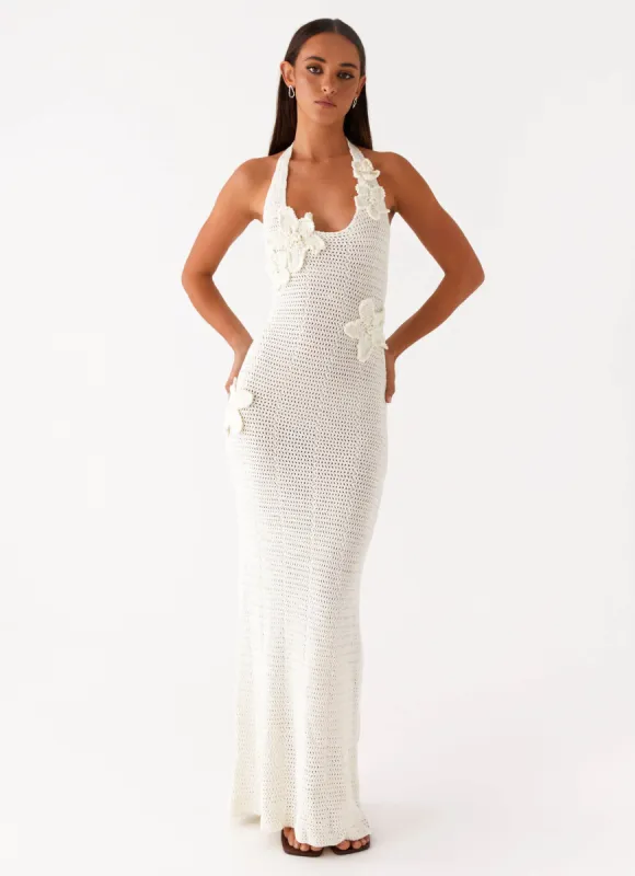 Novalee Flower Crochet Maxi Dress - Ivory sold by Peppermayo