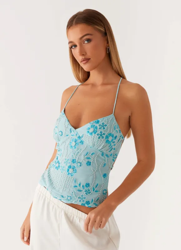 Kamilla Sequin Cami Top - Blue sold by Peppermayo