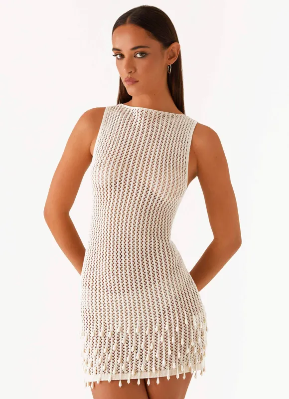 Miracle Beaded Crochet Mini Dress - Ivory sold by Peppermayo
