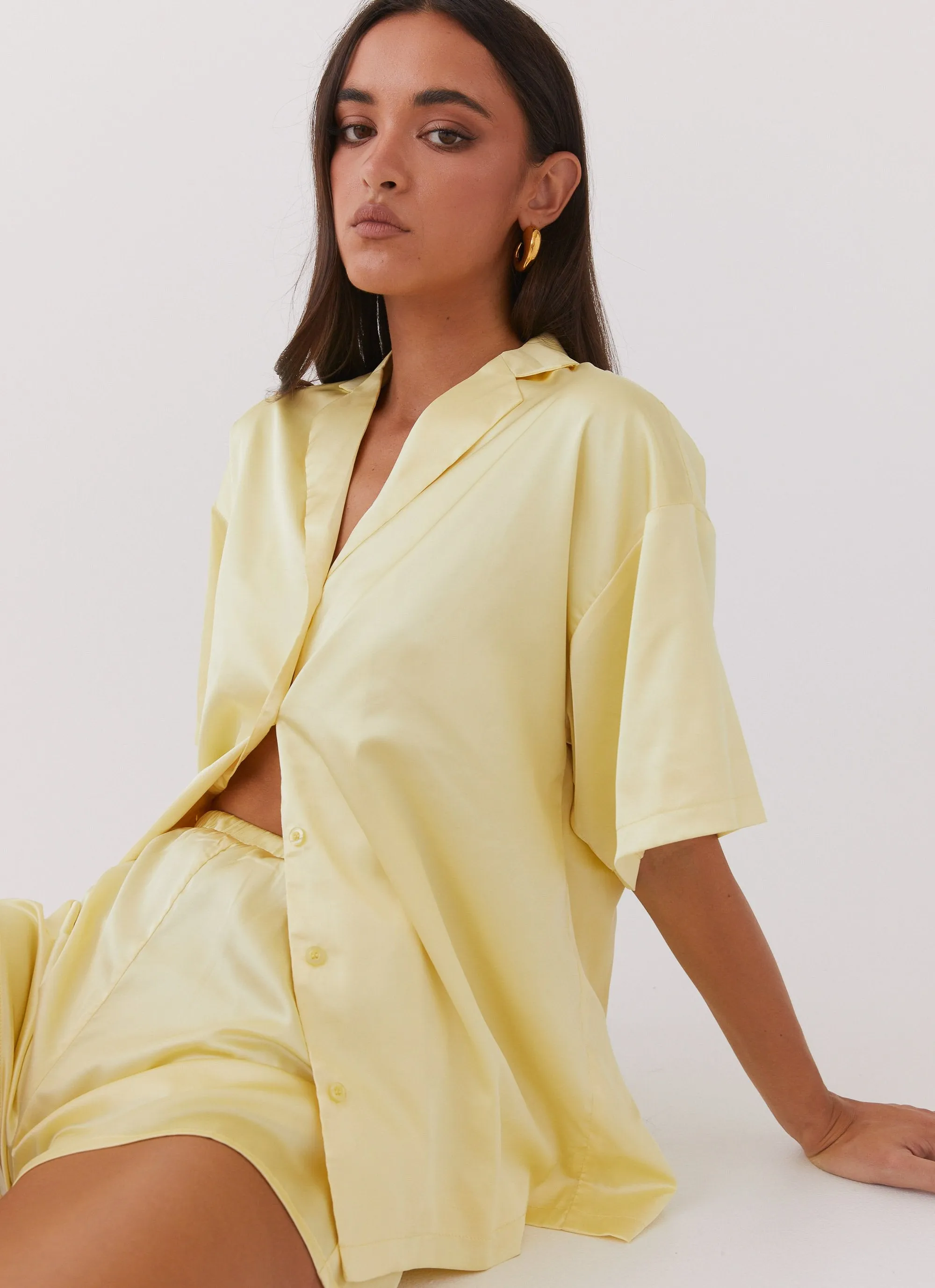 Julia Satin Oversized Shirt - Lemon sold by Peppermayo