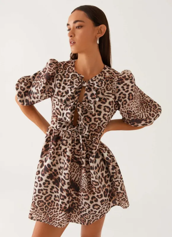 Western Wind Tie Mini Dress - Leopard sold by Peppermayo