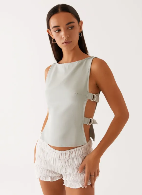 Cherish You Buckle Top - Sage sold by Peppermayo