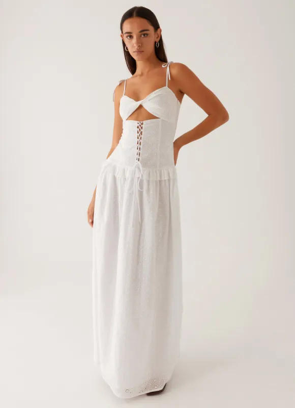 Reveria Twist Maxi Dress - Ivory sold by Peppermayo