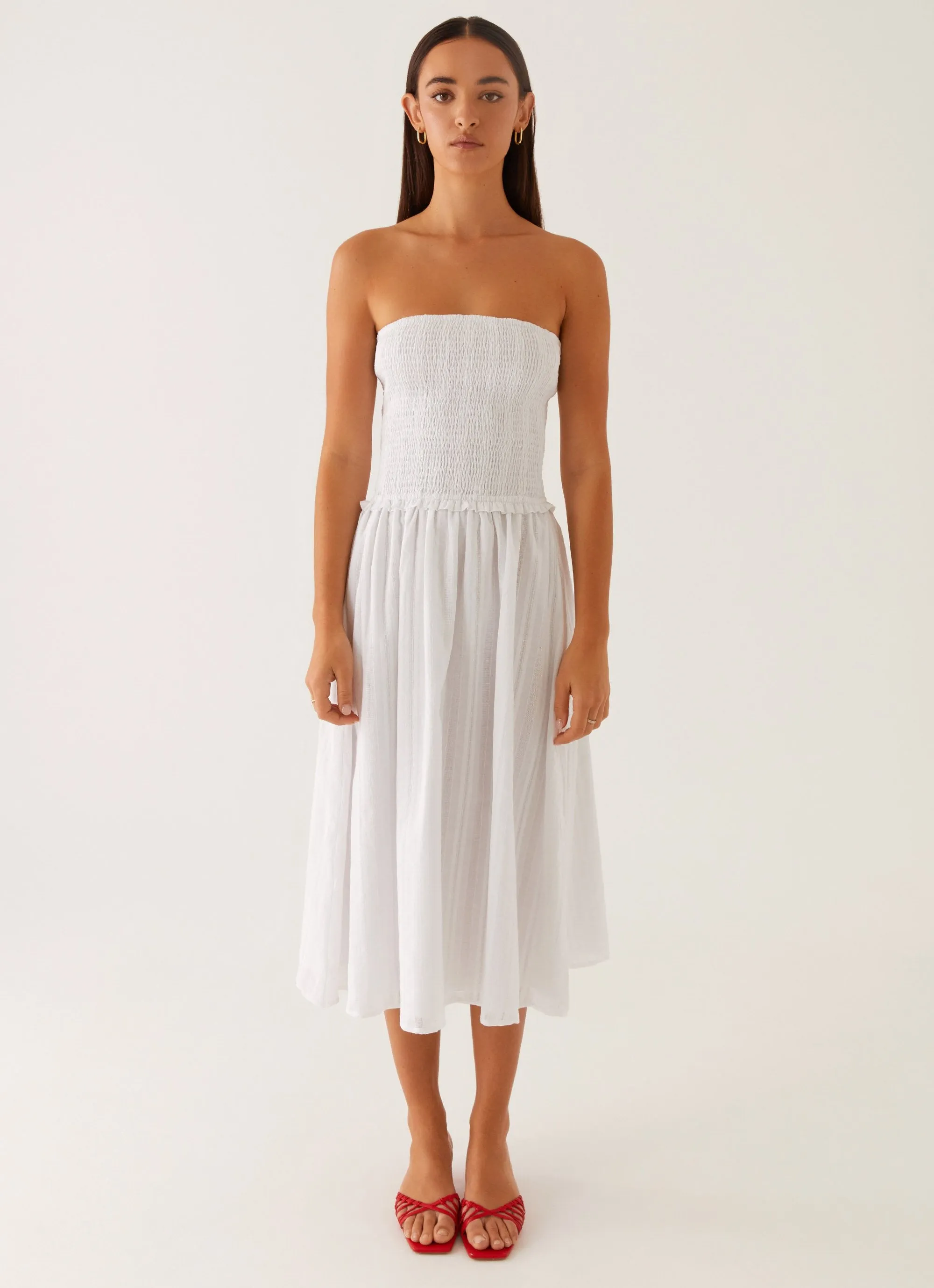 Lulie Shirres Midi Dress - Ivory sold by Peppermayo