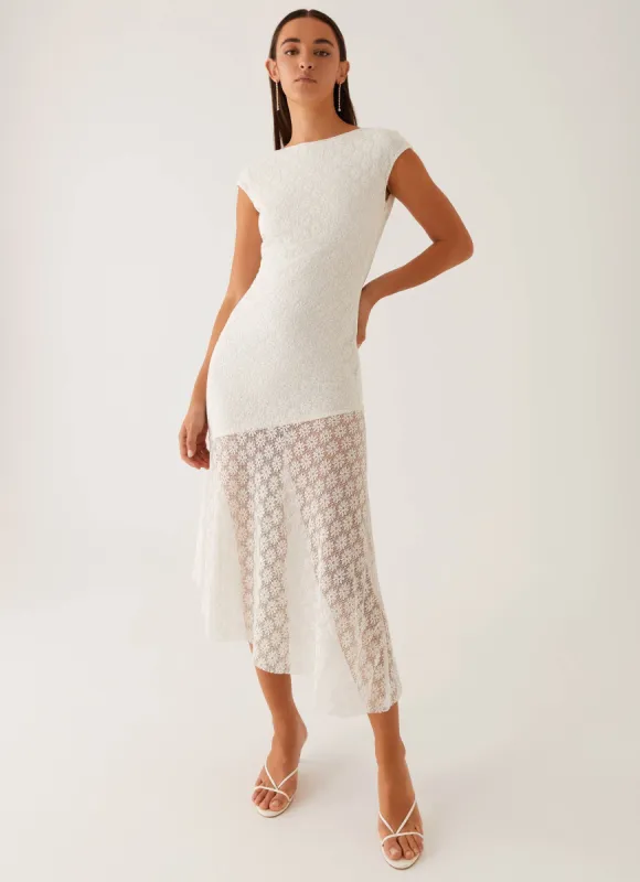 Arielle Open Back Midi Dress - White sold by Peppermayo