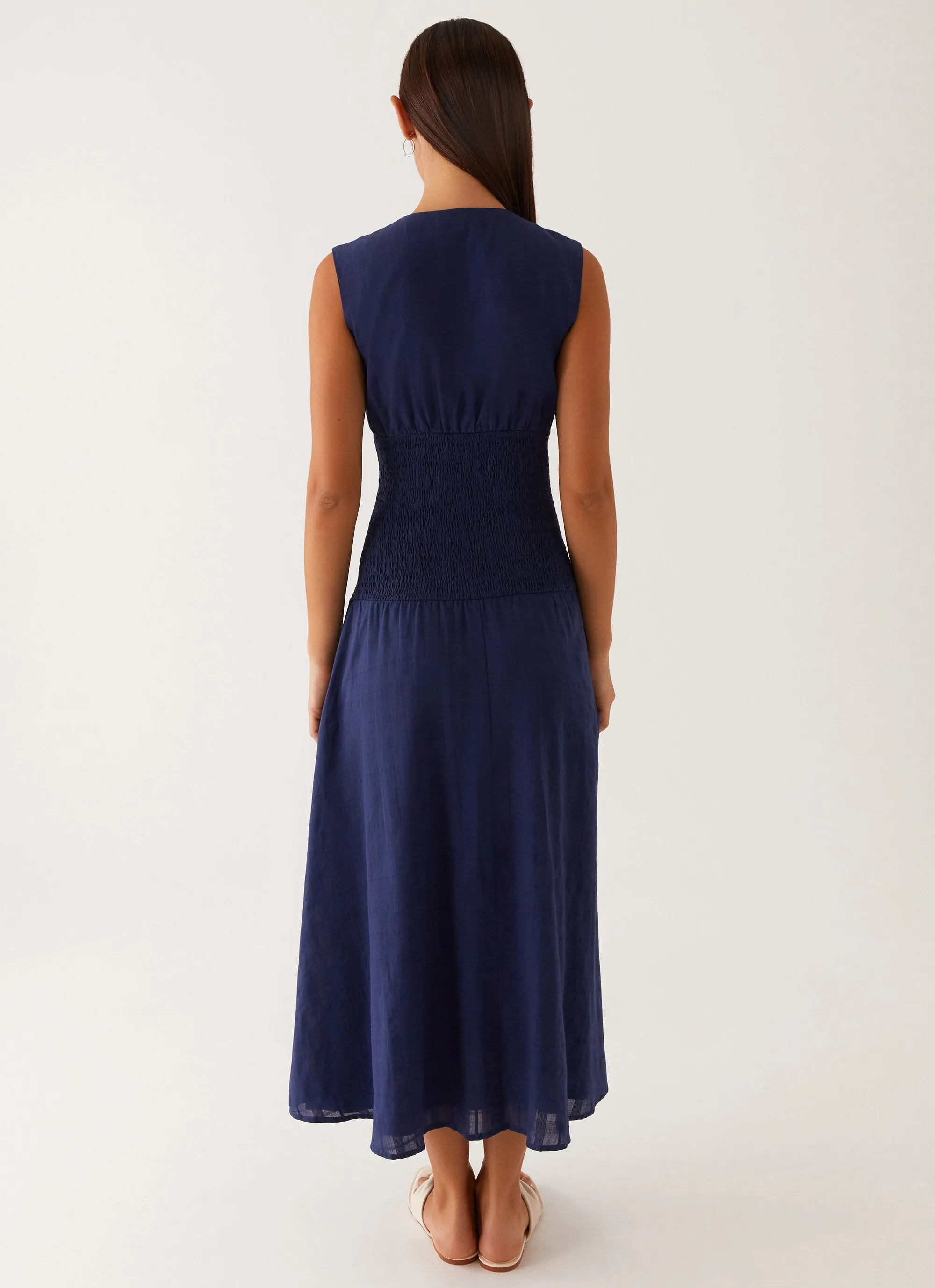 Belle Shirred Waist Midi Dress - Navy sold by Peppermayo product image thumbnail 4