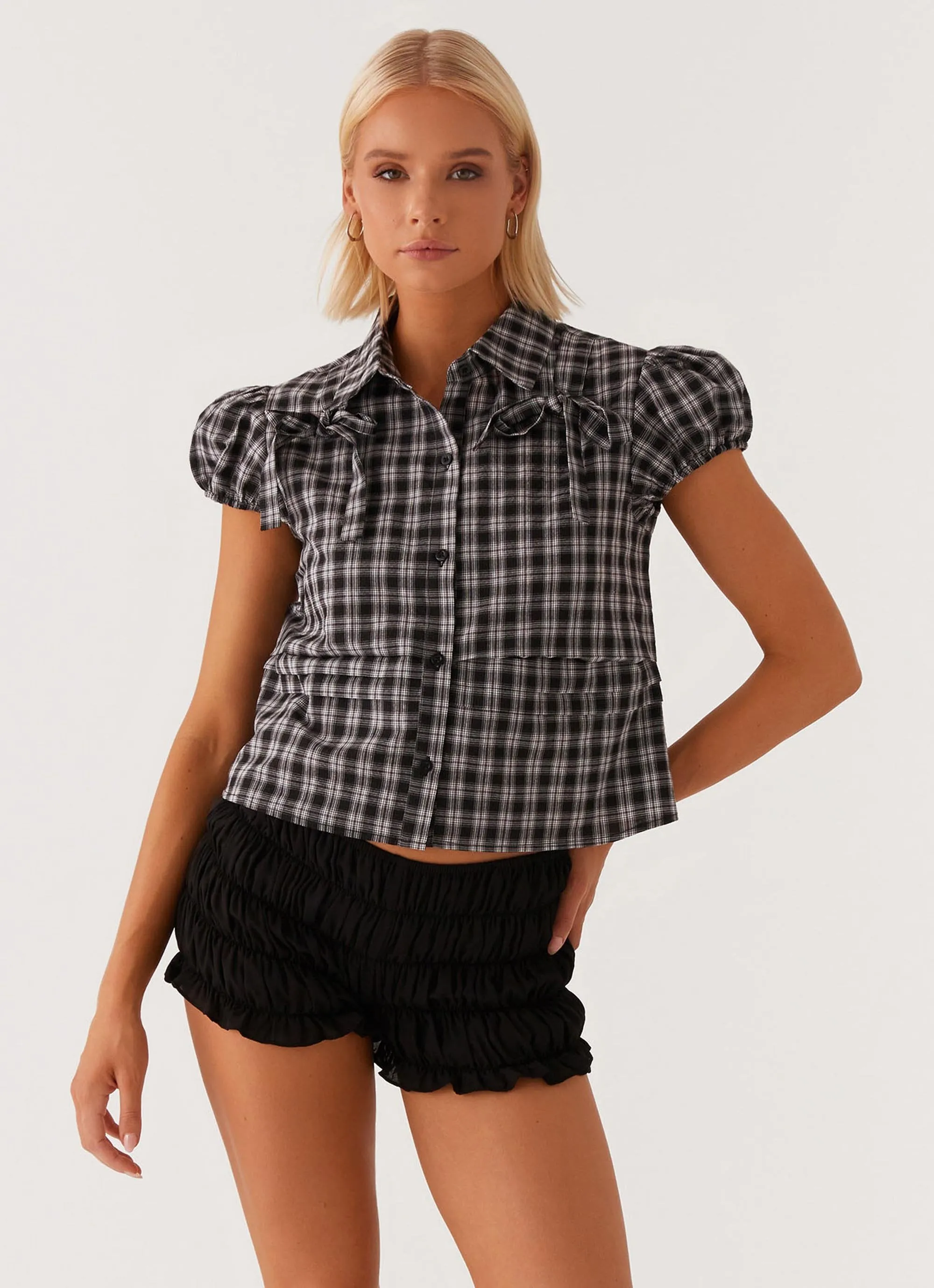 Lorraine Puff Sleeve Top - Black White Check sold by Peppermayo product image thumbnail 3