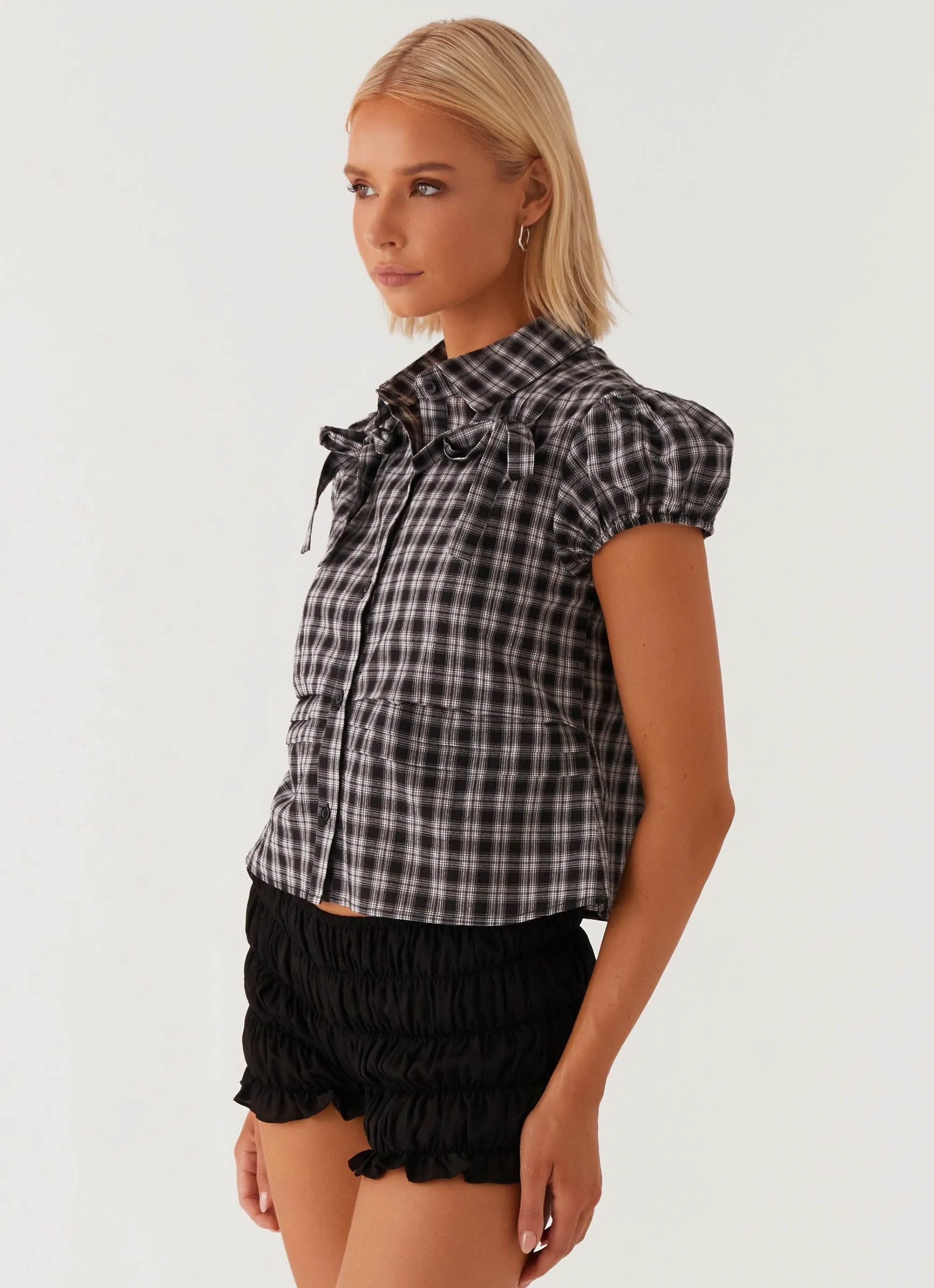 Lorraine Puff Sleeve Top - Black White Check sold by Peppermayo product image thumbnail 4
