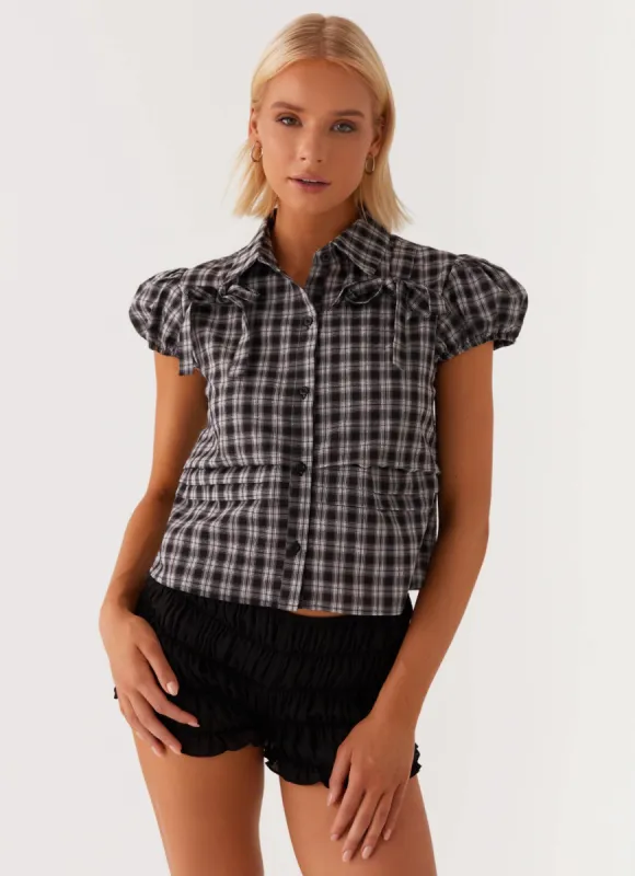 Lorraine Puff Sleeve Top - Black White Check sold by Peppermayo