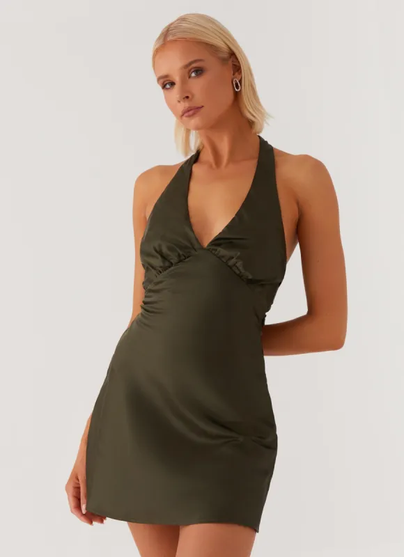 Heavy Hearted Mini Dress - Khaki sold by Peppermayo