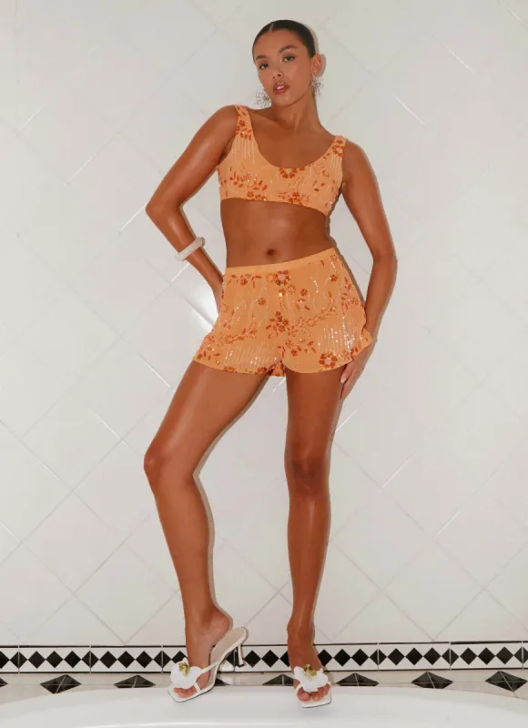 Mercer Sequin Mini Shorts - Orange sold by Peppermayo