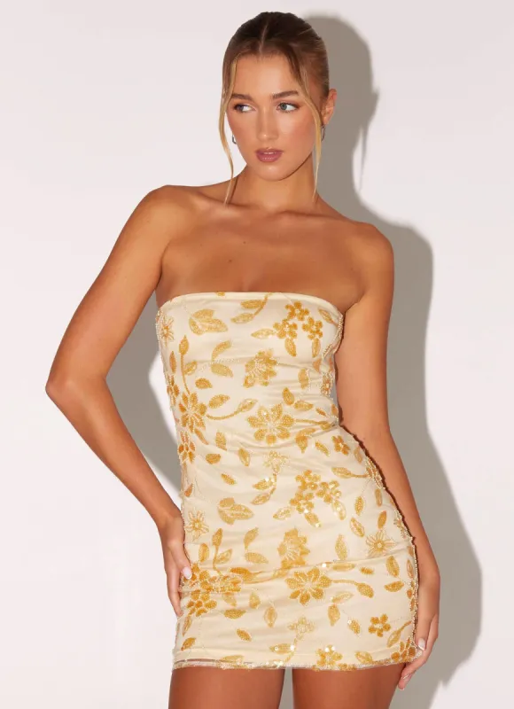 Moorey Beaded Mini Dress - Yellow sold by Peppermayo