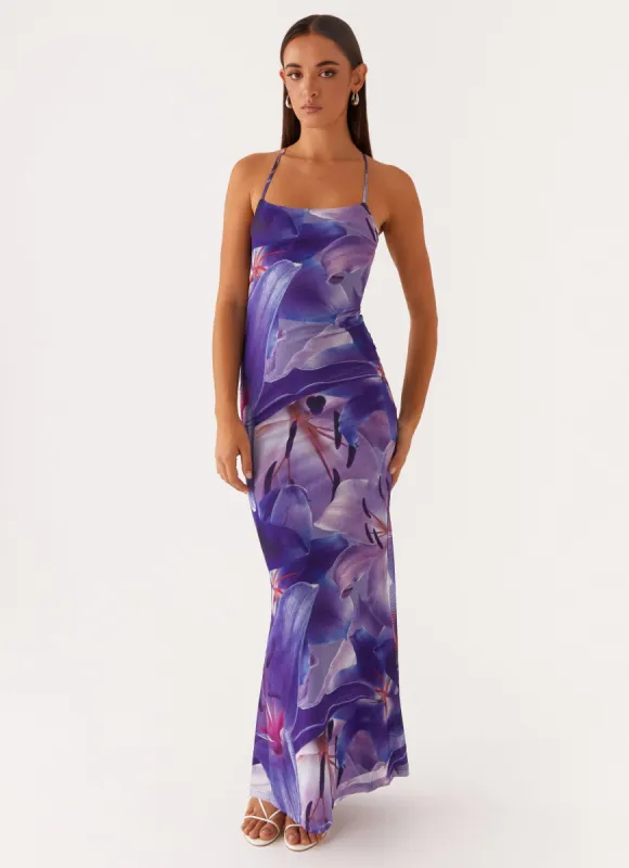 Livia Maxi Dress - Purple White Lilly sold by Peppermayo