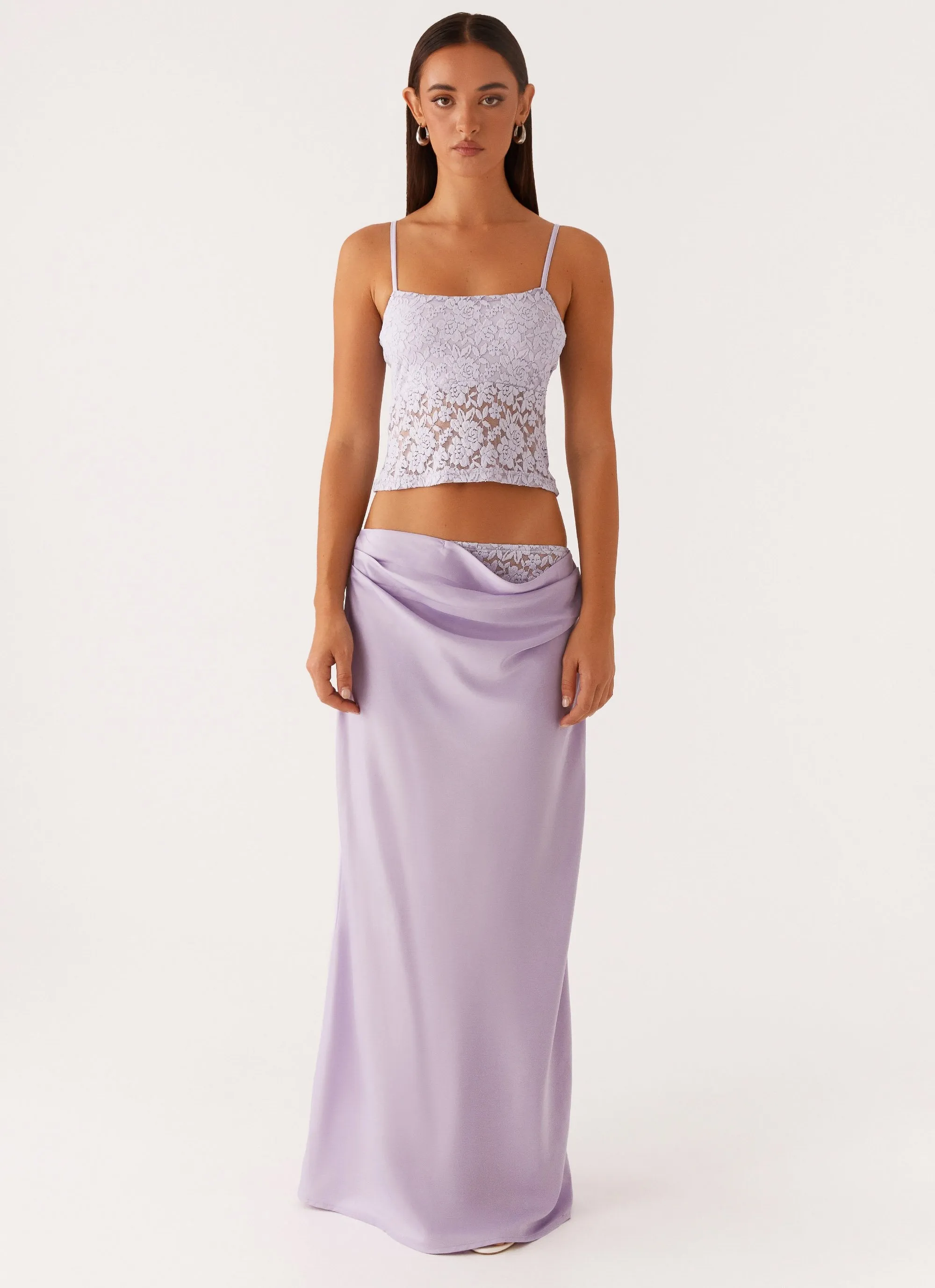 Nancy Lace Satin Maxi Skirt - Lilac sold by Peppermayo product image thumbnail 2