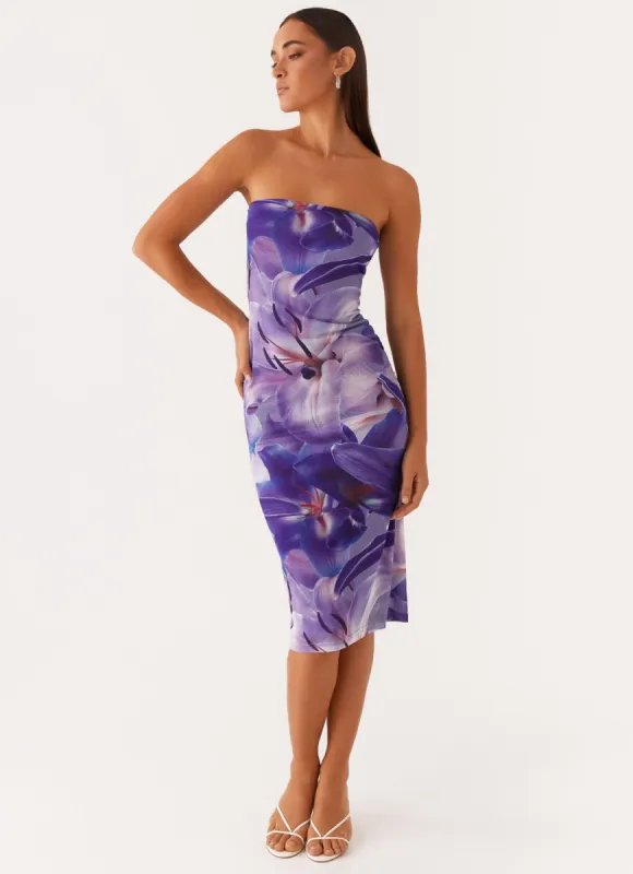 Ozelia Tube Midi Dress - Purple White Lilly sold by Peppermayo