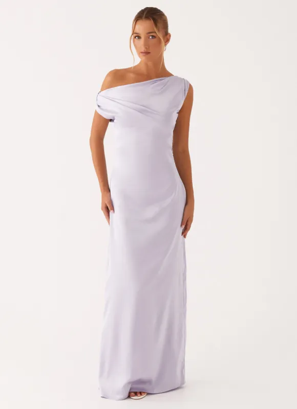 Heart Of Glass Satin Maxi Dress - Lilac sold by Peppermayo