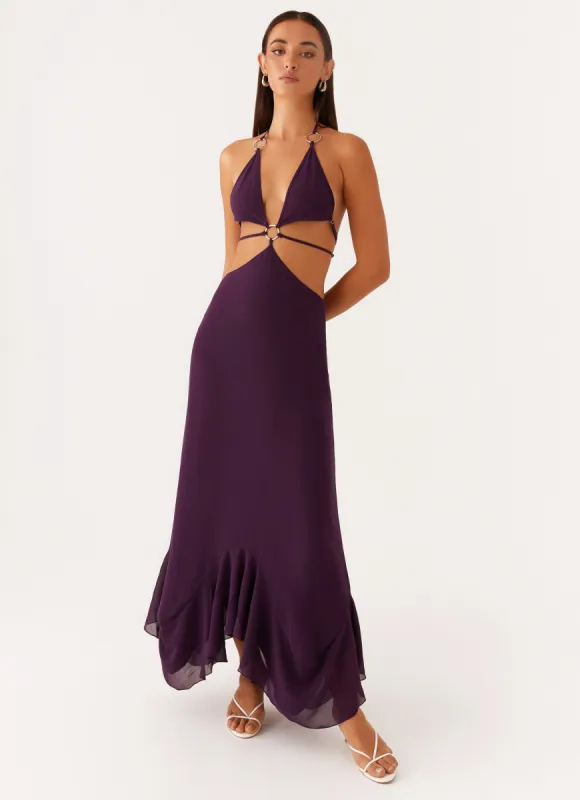 Bronx Halterneck Maxi Dress - Mulberry sold by Peppermayo