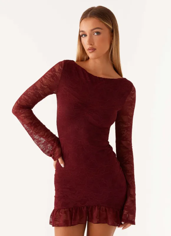 Dion Lace Mini Dress - Mulberry sold by Peppermayo