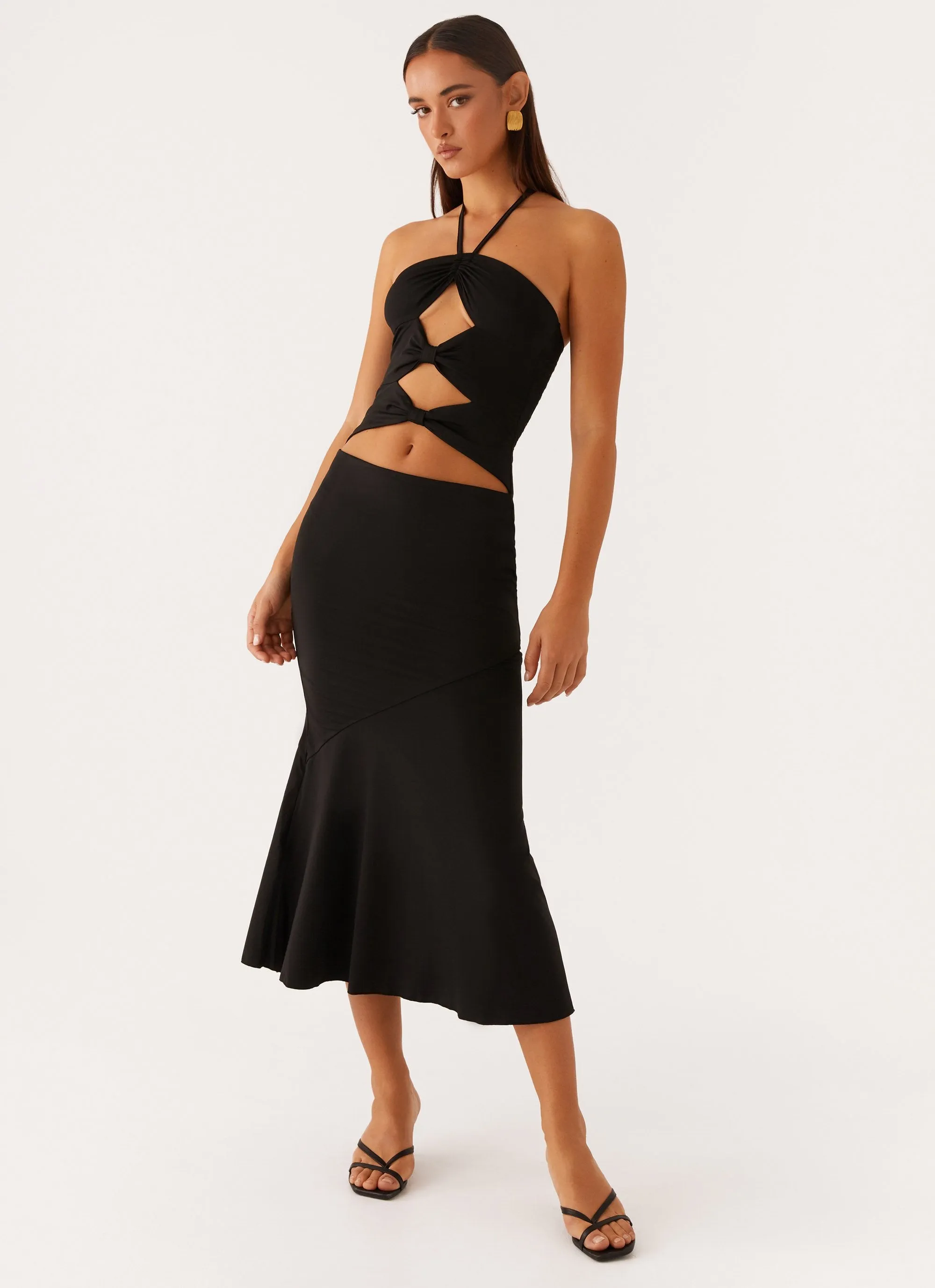 Zena Halterneck Midi Dress - Black sold by Peppermayo
