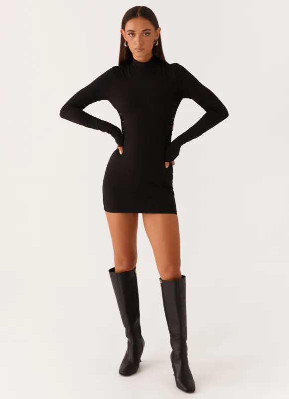 Raven Long Sleeve Mini Dress - Black sold by Peppermayo