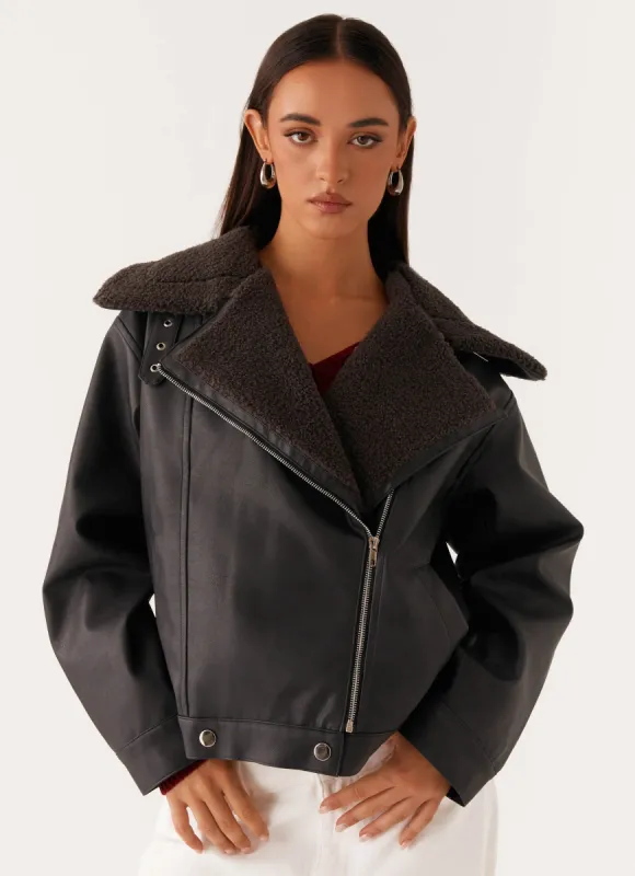 Inka PU Leather Shearling Jacket - Charcoal sold by Peppermayo