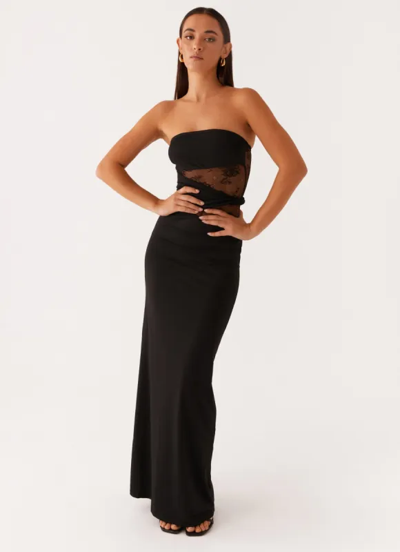 Karma Strapless Maxi Dress - Black made by Peppermayo