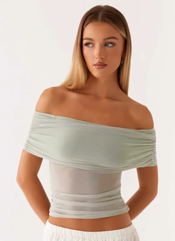 Nelly Off Shoulder Top - Pistachio sold by Peppermayo