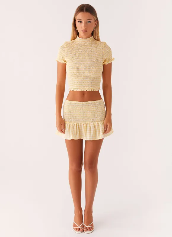 Sweetest Pie Mini Skirt - Yellow Gingham sold by Peppermayo