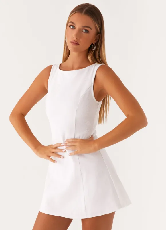 Rochelle Denim Mini Dress - White sold by Peppermayo