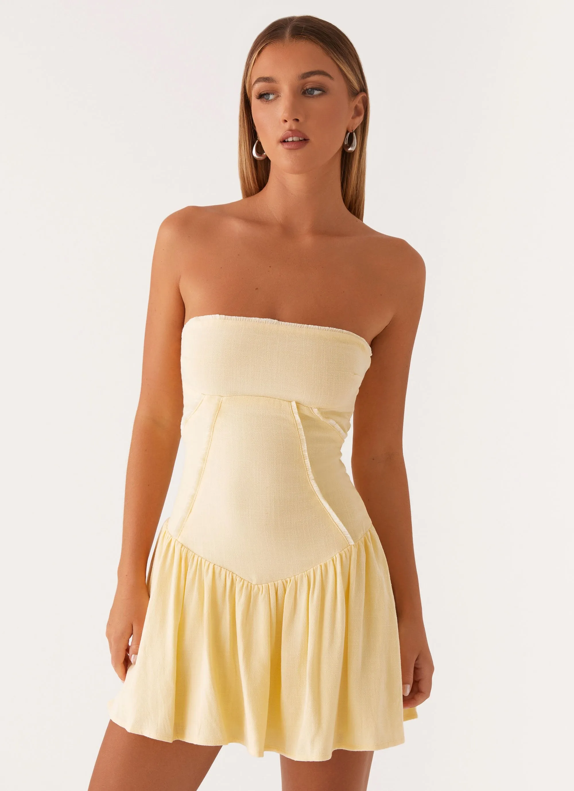 Larnie Linen Mini Dress - Lemon sold by Peppermayo