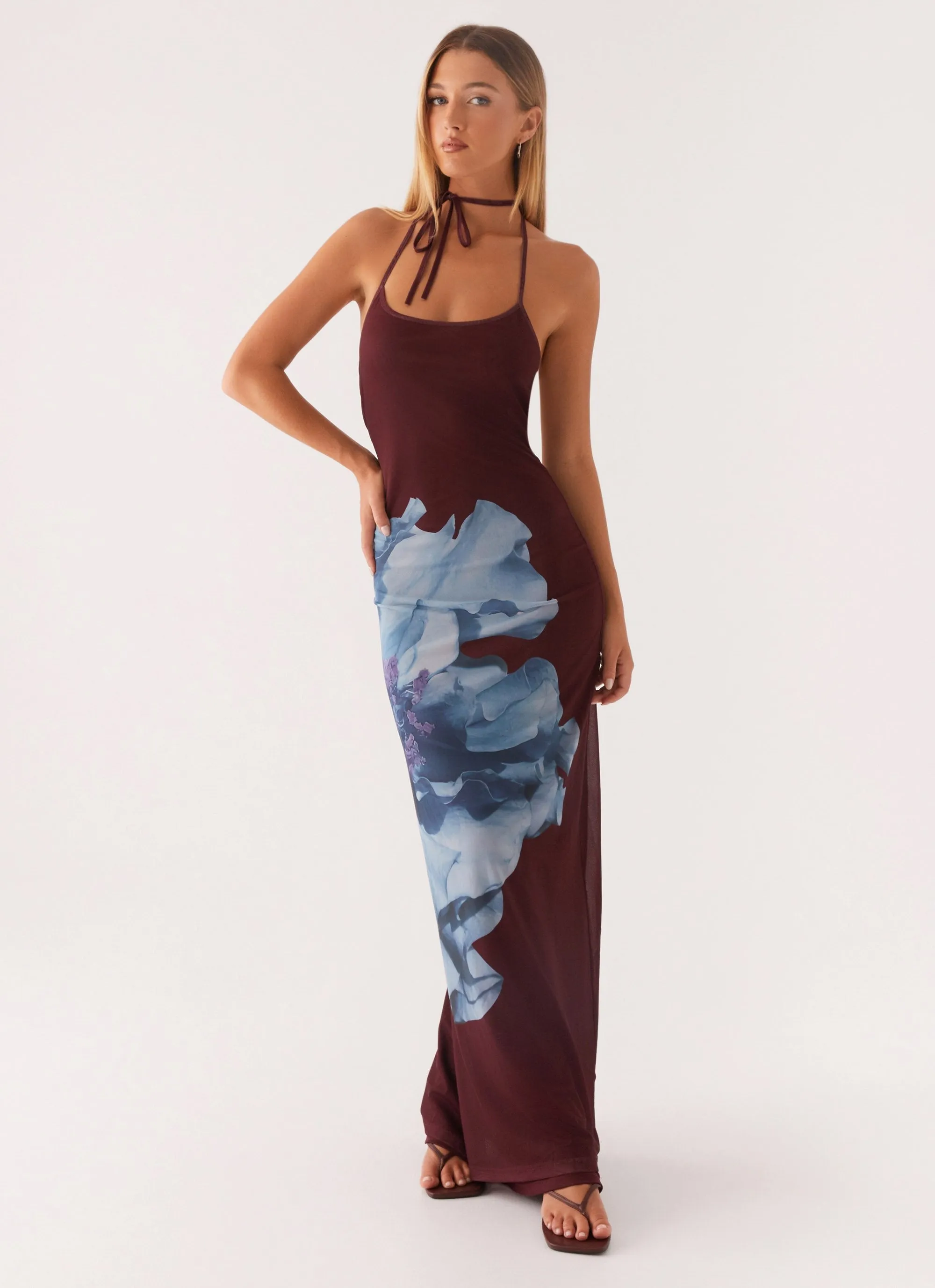 Dayana Halterneck Maxi Dress - Maroon Print sold by Peppermayo product image thumbnail 5