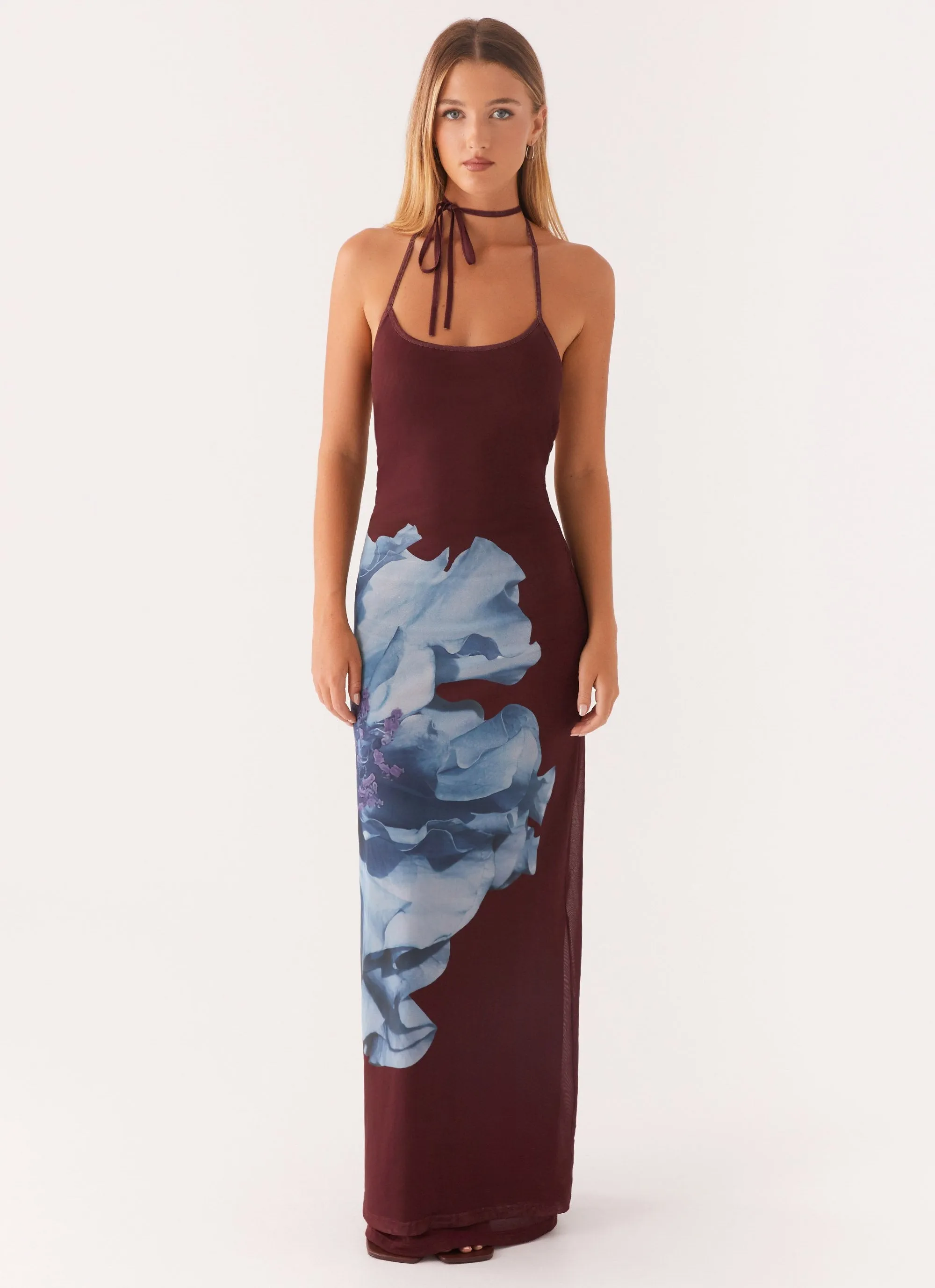 Dayana Halterneck Maxi Dress - Maroon Print sold by Peppermayo product image thumbnail 2