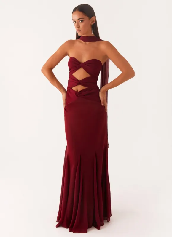 Melrose Satin Chiffon Maxi Dress - Deep Red sold by Peppermayo