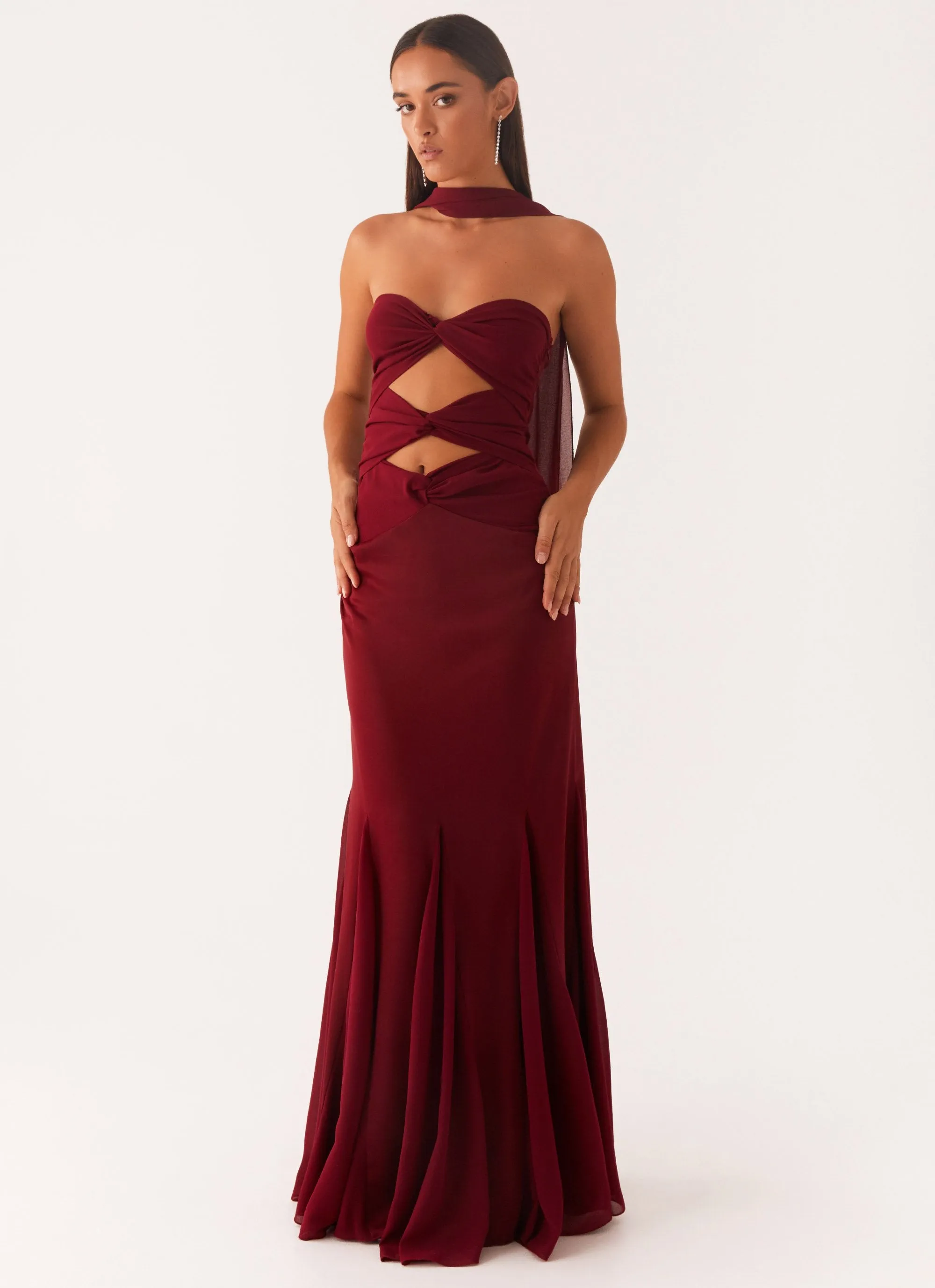 Melrose Satin Chiffon Maxi Dress - Deep Red sold by Peppermayo product image thumbnail 5