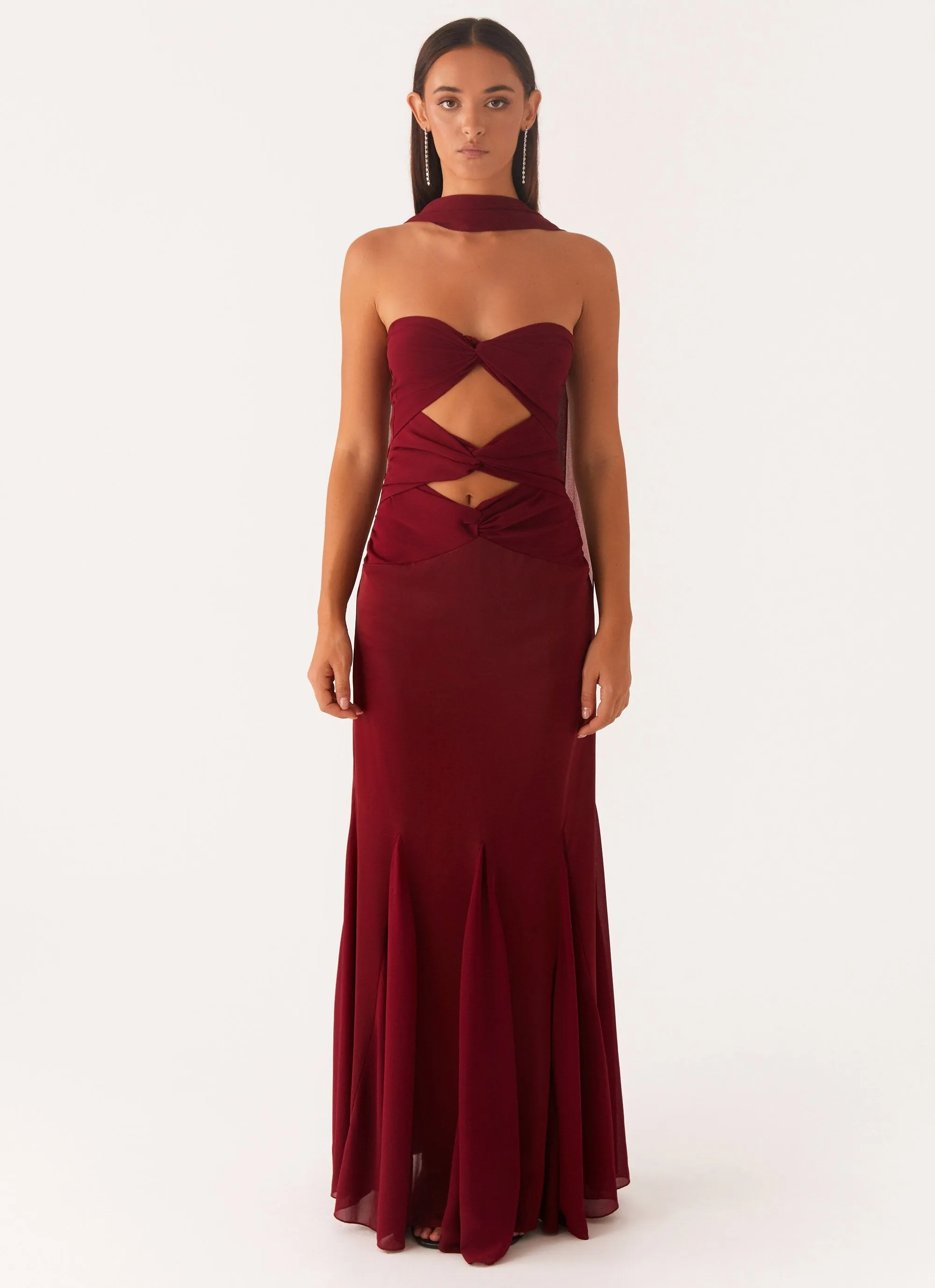 Melrose Satin Chiffon Maxi Dress - Deep Red sold by Peppermayo product image thumbnail 2