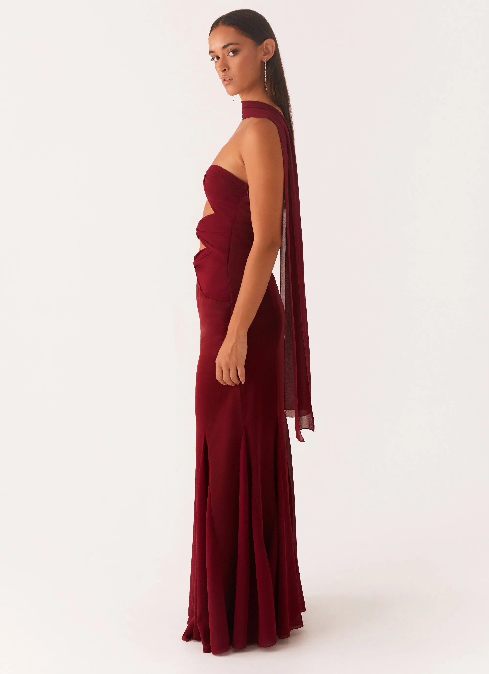 Melrose Satin Chiffon Maxi Dress - Deep Red sold by Peppermayo product image thumbnail 3