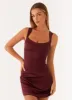 Odette Satin Mini Dress - Burgundy sold by Peppermayo