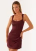 Odette Satin Mini Dress - Burgundy sold by Peppermayo