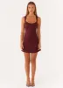 Odette Satin Mini Dress - Burgundy sold by Peppermayo