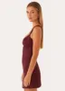 Odette Satin Mini Dress - Burgundy sold by Peppermayo