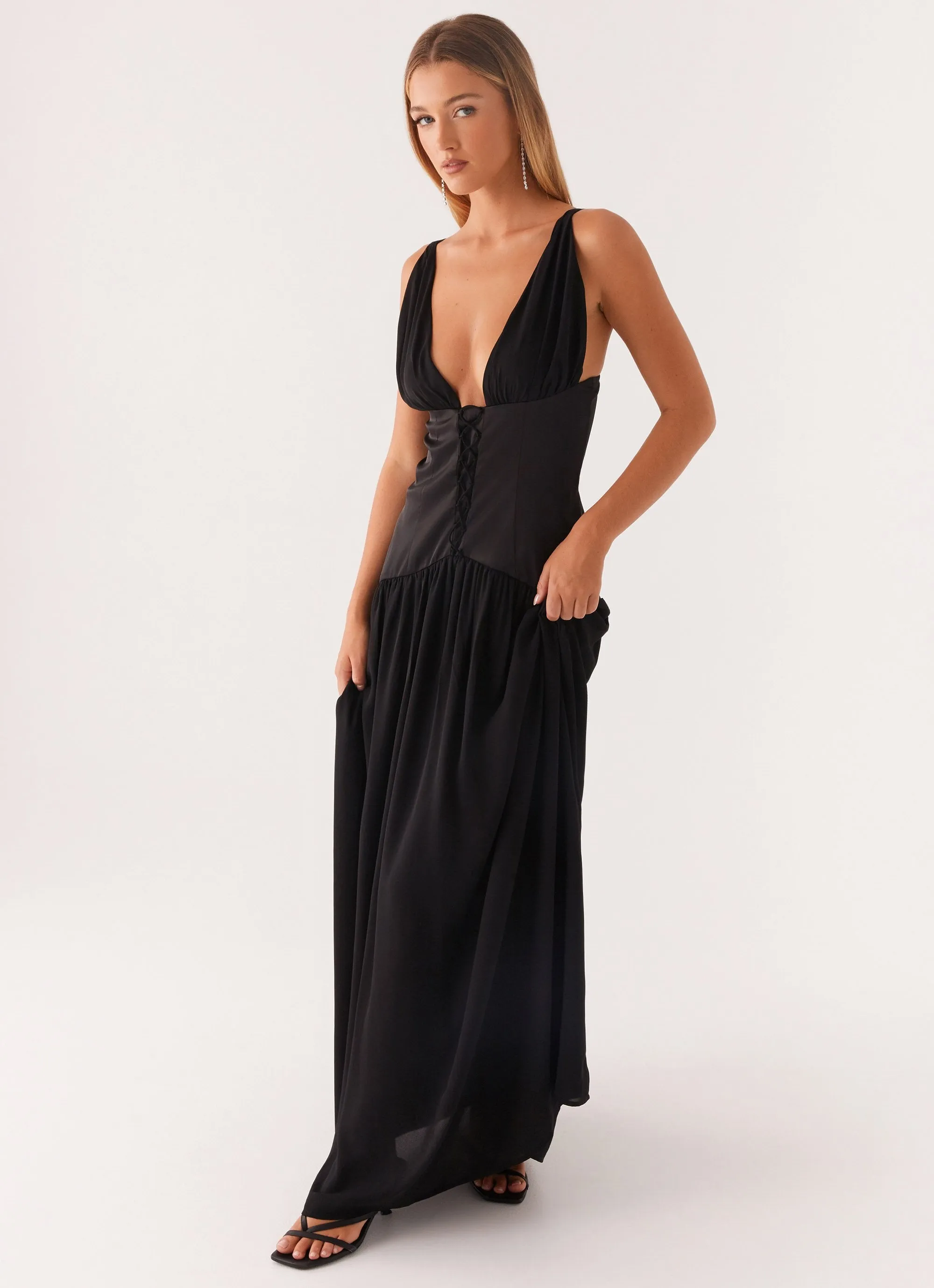 Dafina Satin Maxi Dress - Black sold by Peppermayo product image thumbnail 5