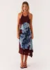 Brinley Halterneck Midi Dress - Maroon Print sold by Peppermayo