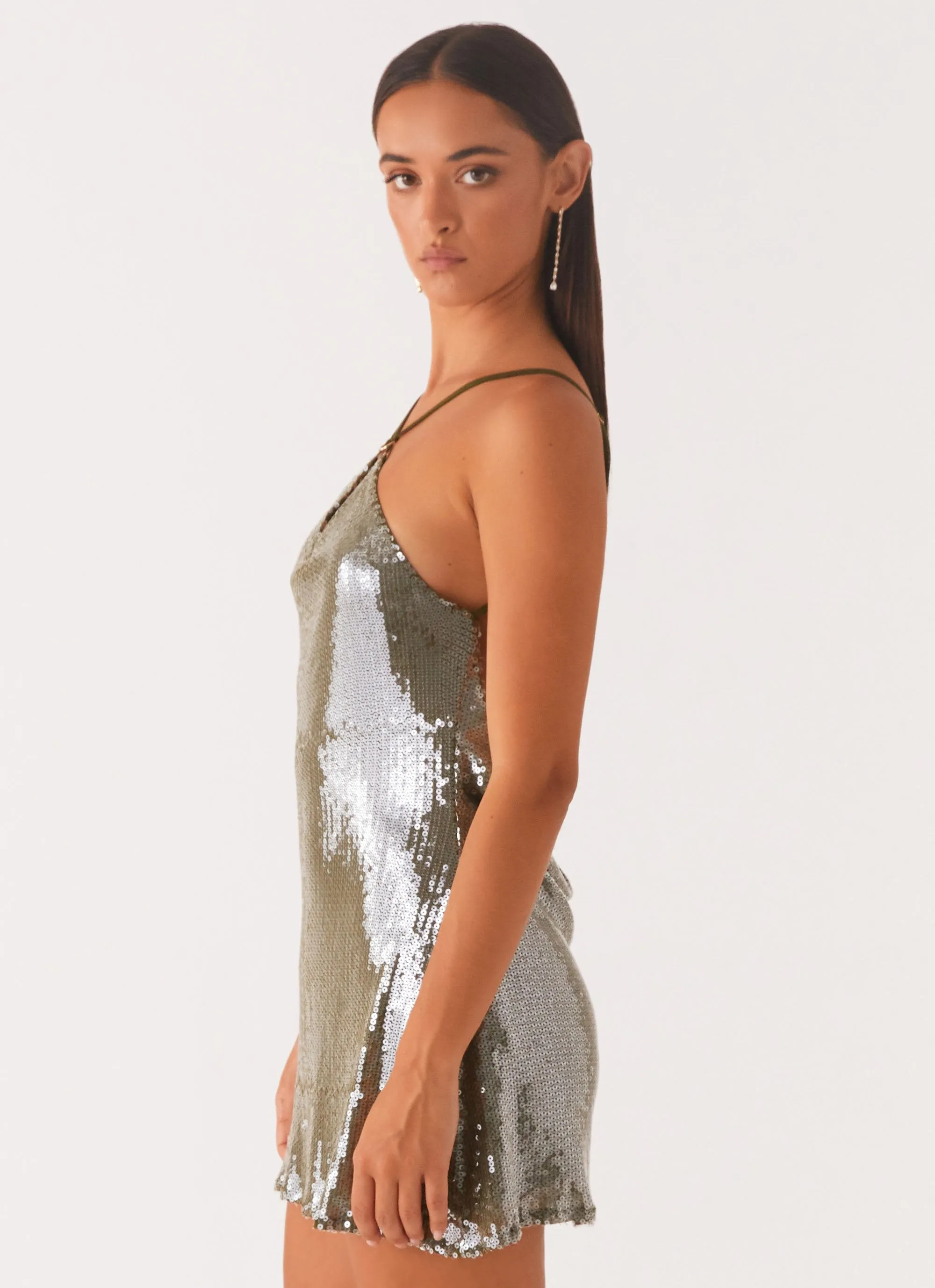 Radiant Energy Cowl Back Mini Dress - Olive sold by Peppermayo product image thumbnail 3