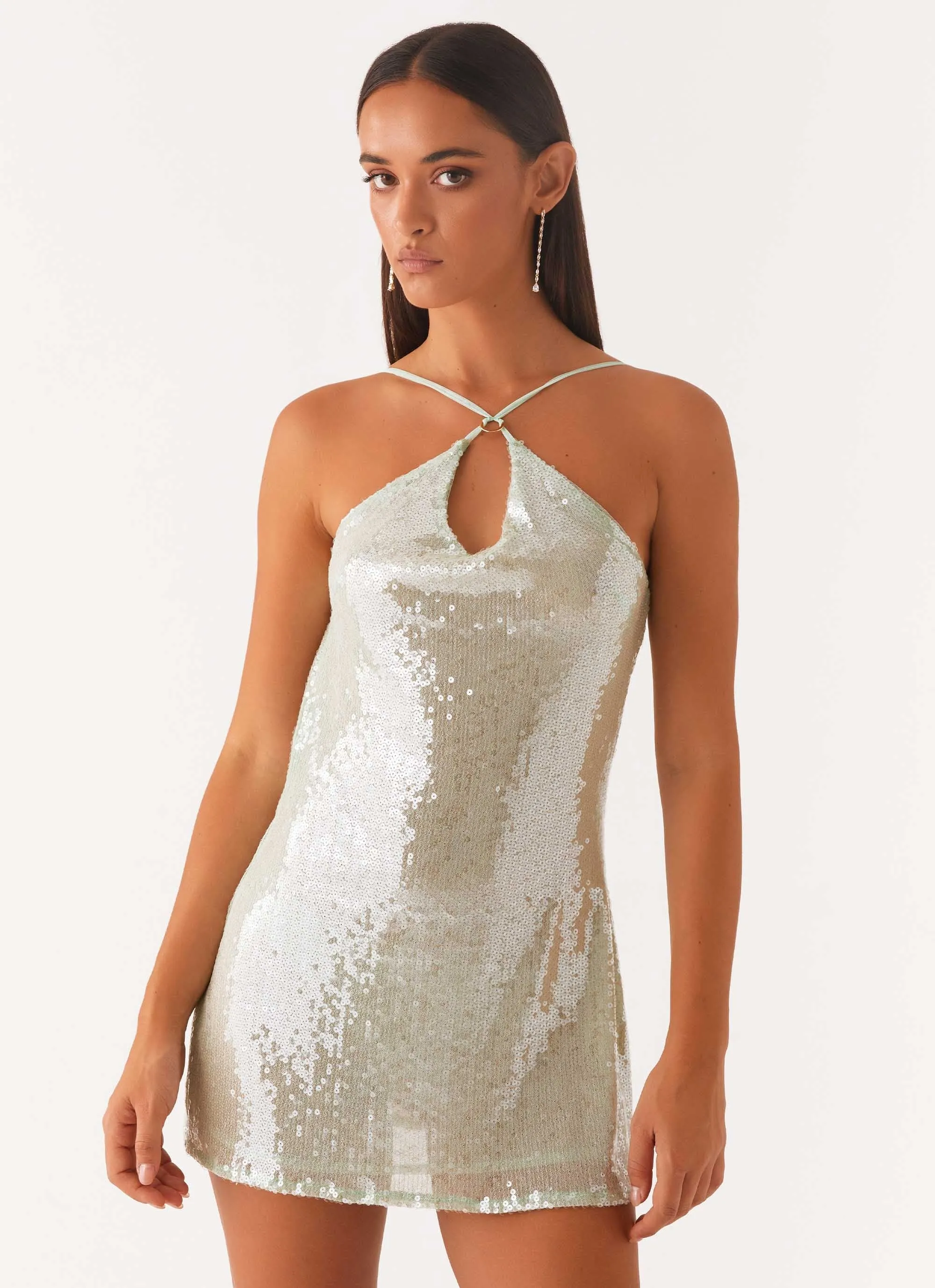 Radiant Energy Cowl Back Mini Dress - Mint sold by Peppermayo