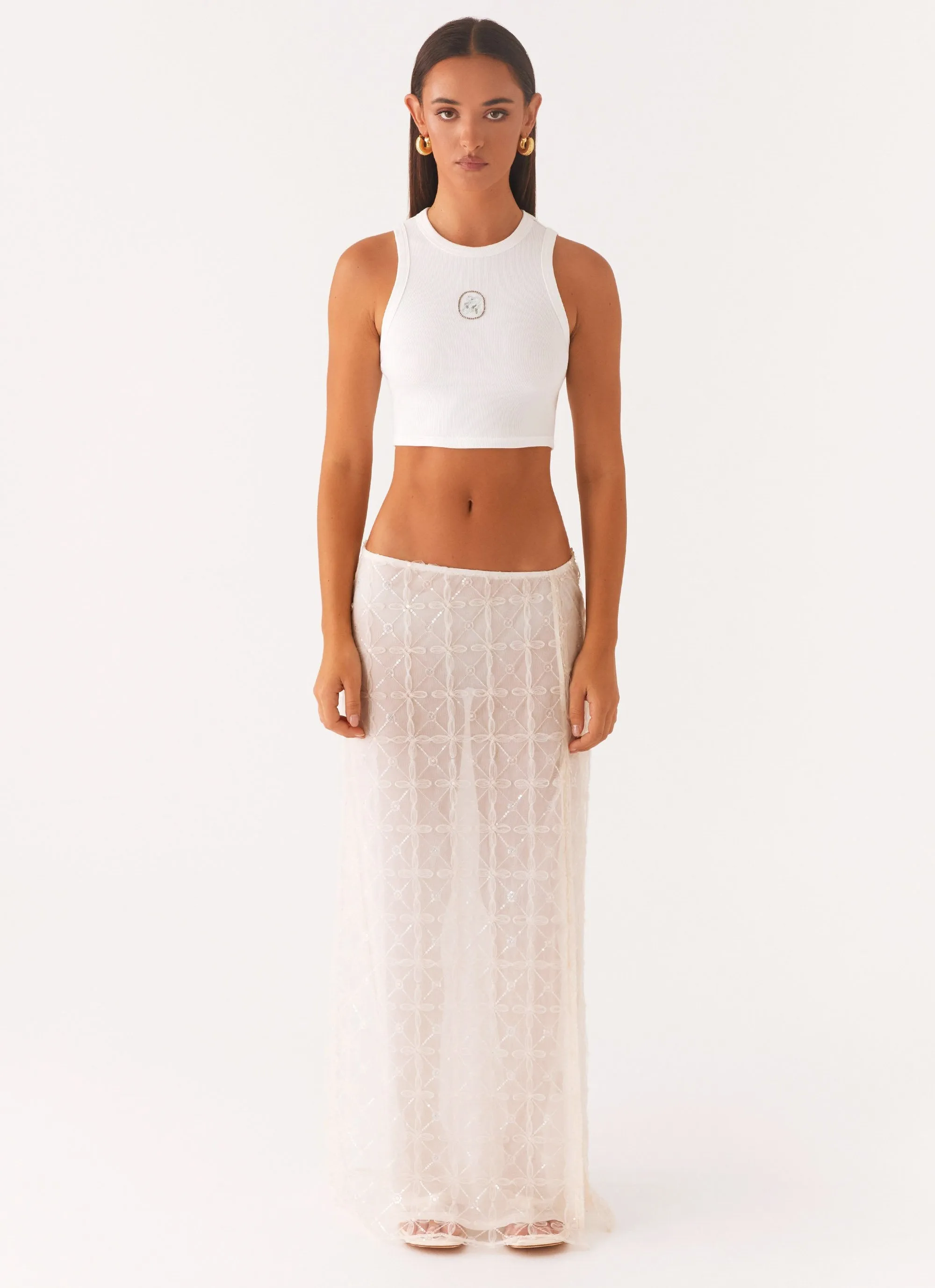 Opal Sequin Maxi Skirt - White sold by Peppermayo product image thumbnail 2