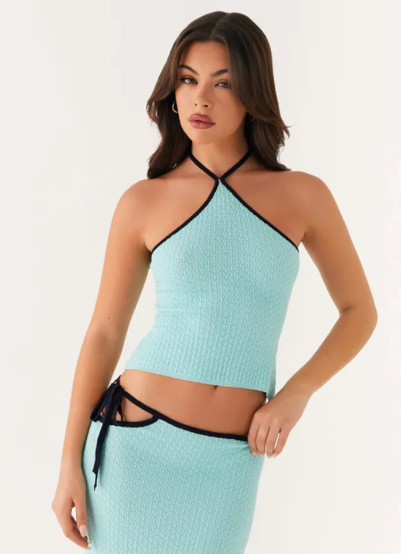 Cameron Crochet Halter Top - Pale Blue sold by Peppermayo