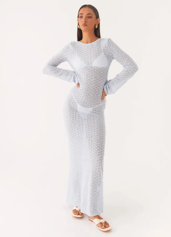 Flirty Knitted Maxi Dress - Blue sold by Peppermayo