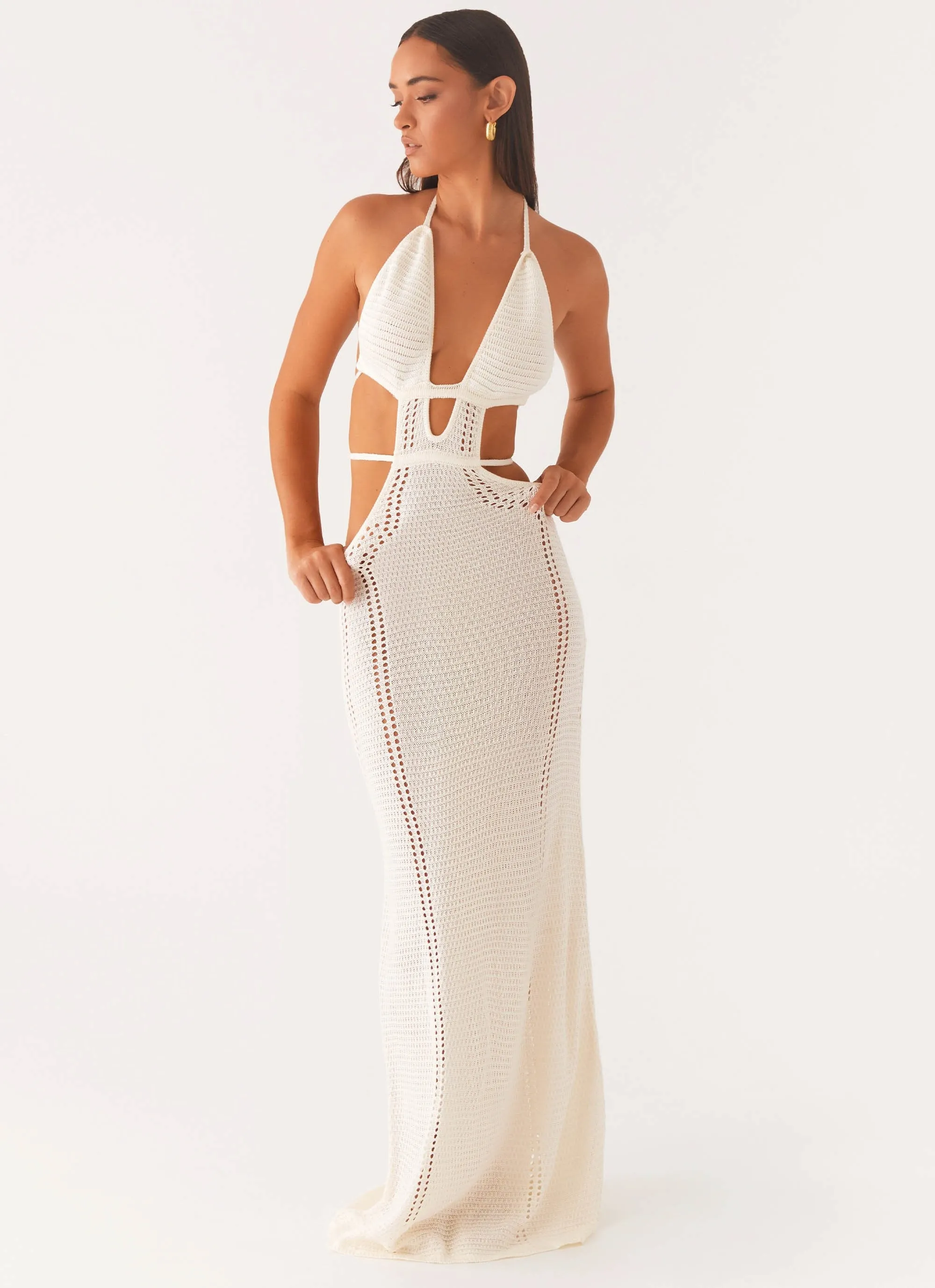 In Motion Cut Out Crochet Maxi Dress - White sold by Peppermayo product image thumbnail 5