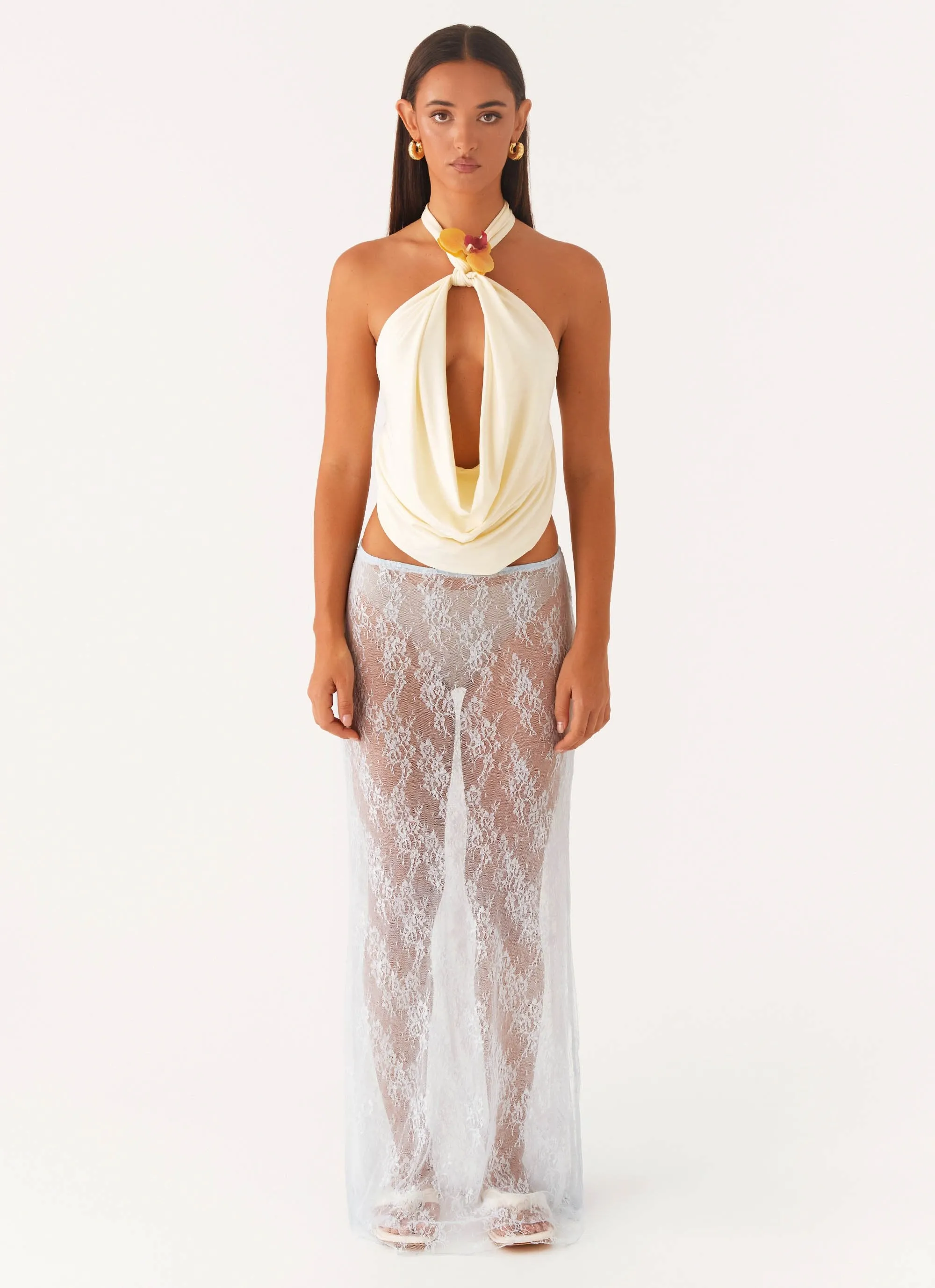 Caden Lace Maxi Skirt - Blue sold by Peppermayo